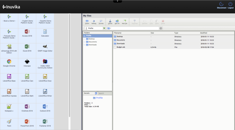 screenshot of Inuvika OVD Enterprise